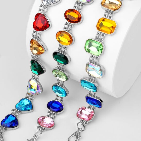 6215 Rainbow Rhinestone Waist Chain Belt For Women – Y2k Festival Chain Belt - Picture 5 of 7